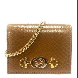 Gucci Zumi Horsebit Snakeskin Card Case on Chain